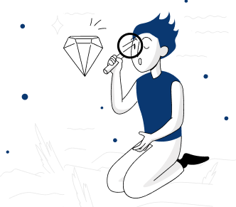 Menino olhando um diamante com uma lupa